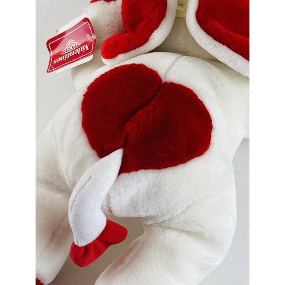 Vintage Commonwealth Toy Co Plush White Elephant w Red Heart Holiday Laying Tags - Picture 5 of 12